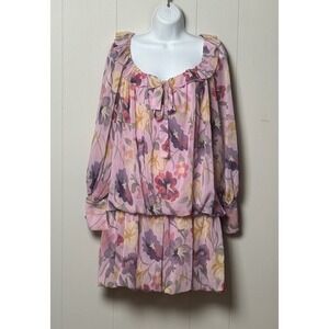NWT Mare Mare Pink Floral Ruffle Mini Dress Long Sleeve Tiered Blouson Size S